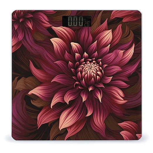 Wine Red Artistic Flower Weight Scale Large Bathroom Scales Digital Weight with Bright LED Display Non Slip Automatic Weighing Scale Fashion Weighing Machine for Body