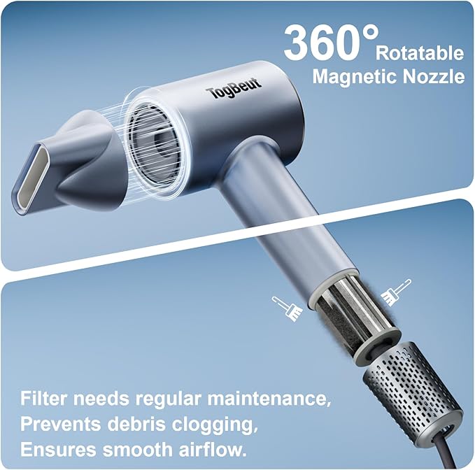 Hair Dryer 160000 RPM High Speed Blow Dryer 1500W Quiet Thermo-Control Travel Hair Dryers for Women Men 500 Million Negative Ions with Magnetic Diffuser and Concentrator for Home Salon Travel