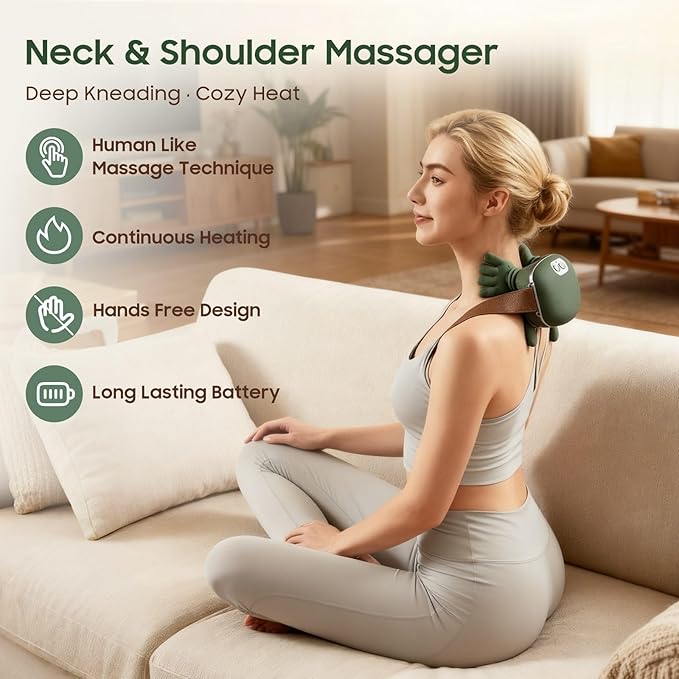 Hand Neck Massager with Fingers Shoulder and Neck Massager with Hands Bionic Heated Massager Deep Tissue Massage Shoulder &amp Cervical Relief Relax Muscle Tension Hands-Free Portable