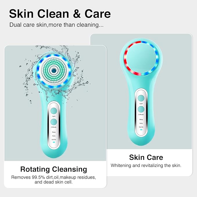 Electric Facial Cleansing Brush 2-Way Rotating Face Scrubber for Daily &amp Deep Cleaning 3 Modes 5 Brush Heads Rechargeable IPX7 Waterproof for All Skin Types