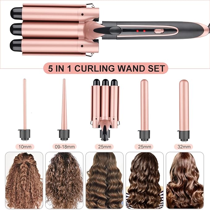 ABUNRO 3 Barrel Hair Waver Curling Iron Wand 25mm 1 Inch Ceramic Triple Curling Tongs Hair Wavers with 2 Temperature Control for Women/Girl Long or Short Hair Styling