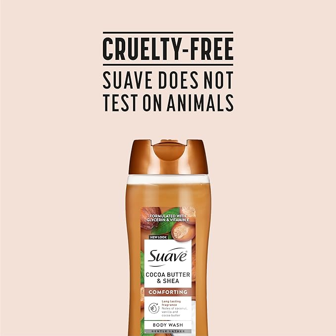 Suave Moisturizing Body Wash Cocoa Butter and Shea with Vitamin E Extract No Parabens No Phtahaltes 18 Oz Pack of 6