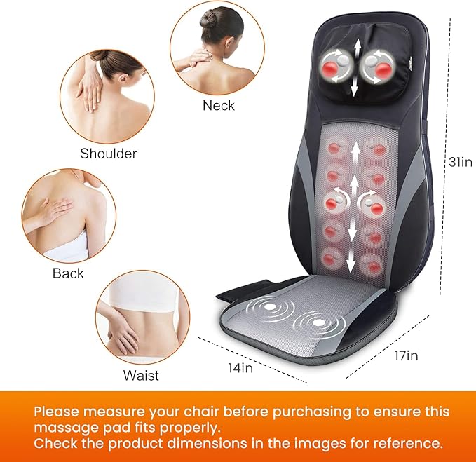 Snailax Shiatsu Back Massager with Heat -Deep Kneading Massage Chair Pad with Adjustable Intensity Shiatsu Chair Massager to Relax Full Body MuscleGift for Mother