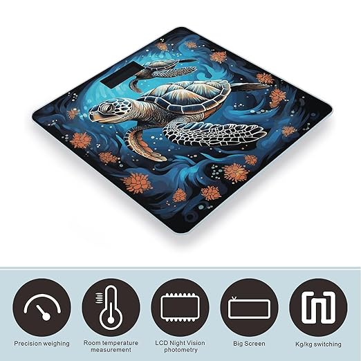 Sea Turtle Boho Style Scale for Body Weight Anti-Slip Digital Bathroom Scale Sturdy Toughened Glass Weighing Scales High Precision Safe Rounded Corners Smart Scales