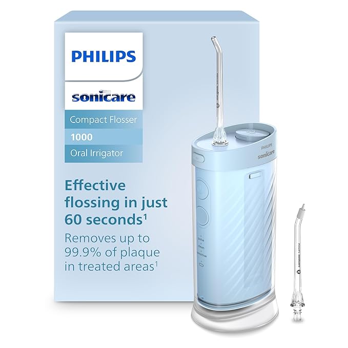 Philips Sonicare Compact Flosser 1000 Portable Water Flosser with 3 Flossing Modes IPX7 Waterproof Oral Irrigator Travel Friendly Blue Model HX3333/24