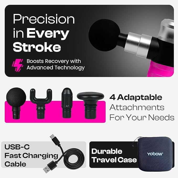 The Therapeutic Mini Massage Pistol with Portable Carrying Case 4 Massage Speeds 6 Colors | Fast USB Type C Charging | Massage Tool for Pain Relief | Stylish and Powerful Massage Gun