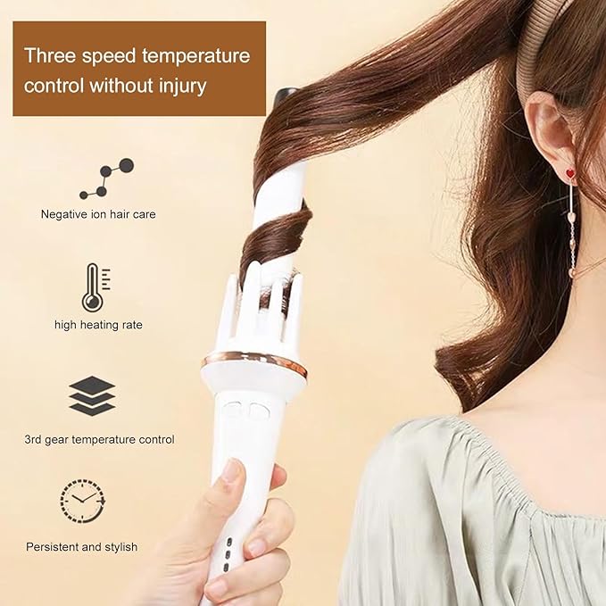 Automatic Curling Iron – Wireless Hair Styling Curler Wand Multi Temperature Curling Tool | Portable 360 Rotating Curling Device Anti tangles Heat Hair Roller for Short Thick Volume