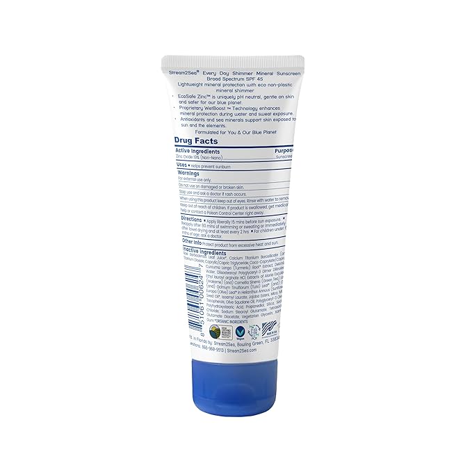 SPF 45 Every Day Shimmer Mineral Sunscreen | 2.5 Fl Oz Biodegradable Paraben Free &amp Reef Safe Sunscreen | Non-Greasy Lightweight &amp Shimmer Mineral Protection Against UVA &amp UVB for Face &