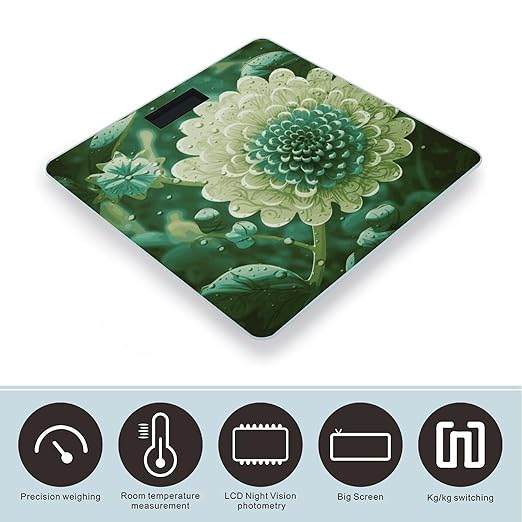 Green Flower Digital Bathroom Scale for Body Weight with High Precision Digital Weighing Scale with BMI Clear LCD Display and Step-On Measures Weight Up to 180kg