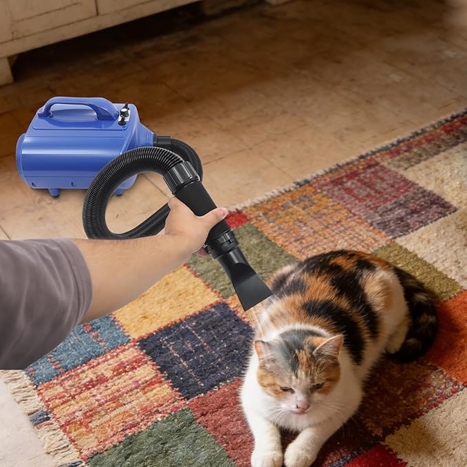 3600w Pet Grooming Hair Dryer Adjustable Temperature 77-149℉ &amp Airspeed 98.43-229.66ft/S Dual Motor Dog Cat Dryer with Flexible Hose &amp 2 Nozzles Dog Pet Dryer Blower for Home Pet Shop(Blue)