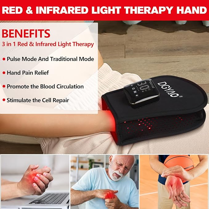 Cordless Red Light Therapy for Hand Near Infrared Light Therapy Device Pulsing for Body Hand Wrist Fingers Joint Pain Relief Muscle Relax Portable for Home Office Business Trip Use