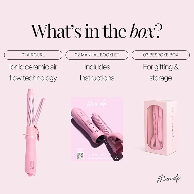 Mermade Hair Aircurl Curling Iron - 1.25 Inch Ceramic Barrel with Clamp Hair Curler for Long Medium &amp Short Hair Ionic Technology Lower Heat Temperatures for Healthier Hair Styling - 1.25 P
