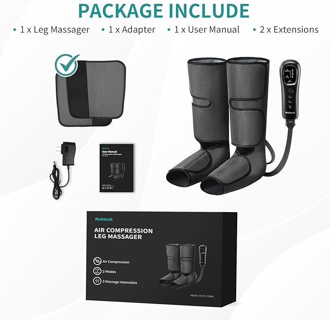 Nekteck Leg Massager for Circulation and Relaxation Air Compression Foot and Calf Massager to Relieve Pain Edema Swelling with 2 Size Extensions Gift for Mom Dad Men Women