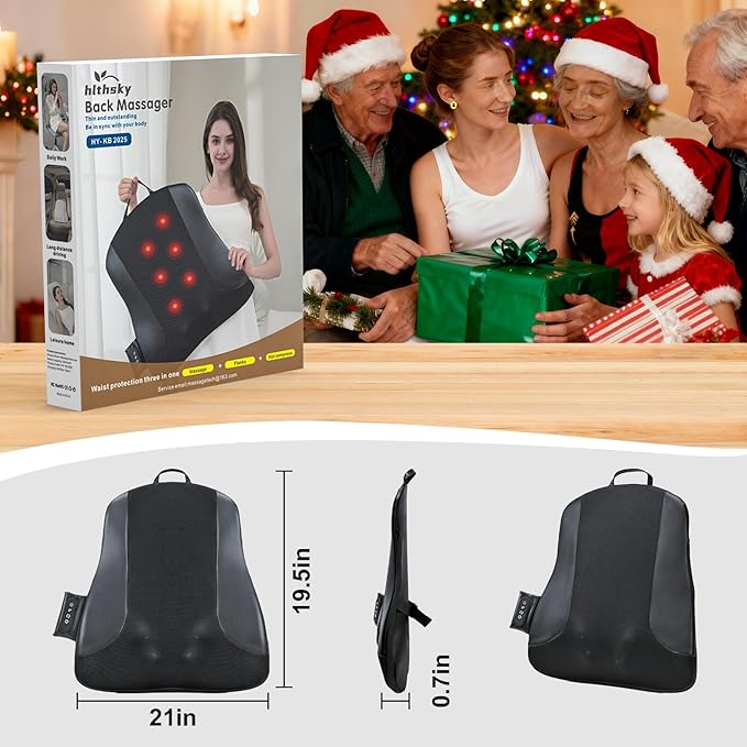 Ultrathin Back Massager for Pain Relief Deep Tissue with 4D Kneading Heating &amp Red Light Therapy Cordless Back Massager with Heat for Shoulders Gift for Home Office Car Use for Men Women