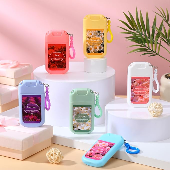 Frienda 24 Pcs Mini Hand Sanitizer Spray Bulk with Keychain Scented Hydrating Hand Sanitizer Spray Travel Size 1 Fl oz for Travel Backpack Employee Nurse(Floral Scented)