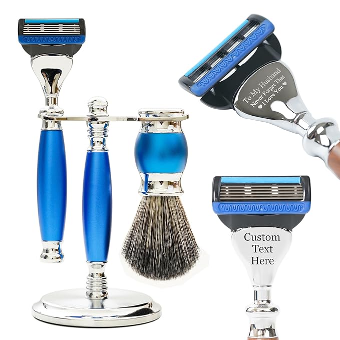 FREED Customized gifts Engraving Luxury Men's 5-Blade Razor set Aluminum Alloy Material incloud 4 Bladesrazor standrazor brushIt's the best gift for men