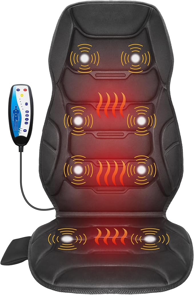 COMFIER Massage Seat Cushion Back Massager with 8 Vibration Nodes &amp 5 Modes Adjustable Chair Massage Pad with Heat for Home Office Heated Chair PadGifts for MenWomen