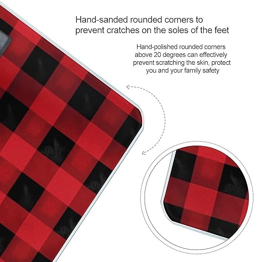 Red Black Buffalo Check Plaid PatternScale for Body Weight with LCD High Precision Weighing Scales Fashion Sturdy Tempered Glass Weight Scales Easy-to-Read Digital Bathroom Scale for Daily 400lb