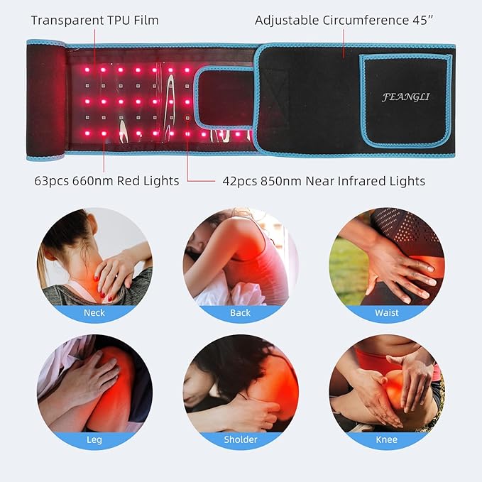 Red Light Therapy Infrared Light Therapy Wrap Belt Wearable Large Pad for Body Waist Back Shoulder Leg Knee LED 660nm&amp850nm Red Light Belt Device with Timer Remote Controller Ideal Gift