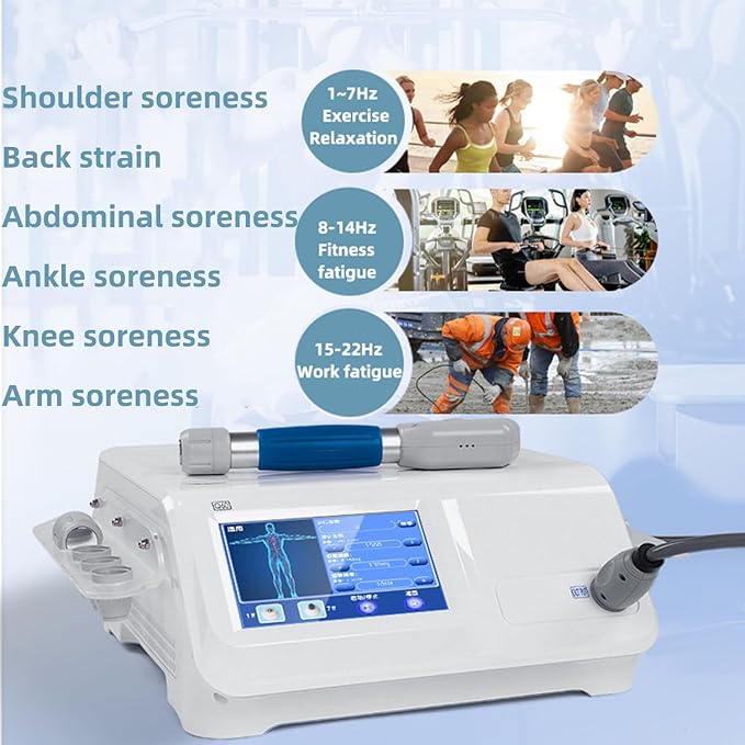 Q60 Shockwave Therapy Machine for Pain Relief and Joint Meridian Massage Equipment Full Body Massager with 5 Massage Heads/HD Touch Screen/12 Modes