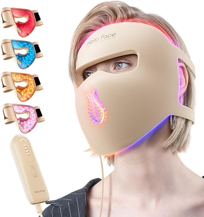 4D Red Light Therapy for Mask 311 LEDs 850nm Infrared Long Light Waves Red Light Therapy for Face Skin Improvement No Light Leakage for 3000mAh Rechargeable Remote Light Khaki