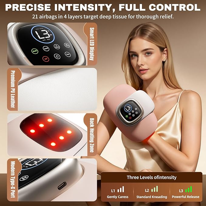 Hand Massager with Heat and Compression Cordless Electric Hand &amp Wrist Massager for Arthritis &amp Carpal Tunnel Relief 3 Modes Rechargeable – Pink