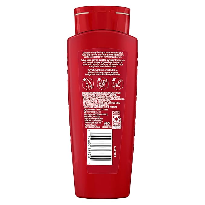 Old Spice Refreshing Body Wash for Men 3X Defense 24/7 Shower Fresh with Long Lasting Scent Red Collection Swagger with Cedarwood Scent 16 oz (Pack of 4)
