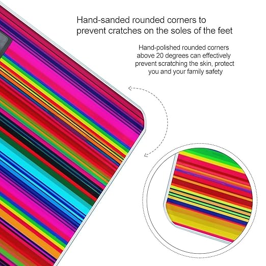 Colorful Mexican Stripes Scale for Body Weight Safe Rounded Corners Tempered Glass Digital Bathroom Scale LED Display 400lb Capacity Weight Scales with High Precision Sensors