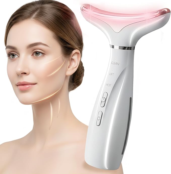 Face and Neck Massager 7-Color LED Light Beauty Tool with Heat and Vibration for Daily Skin Care at Home