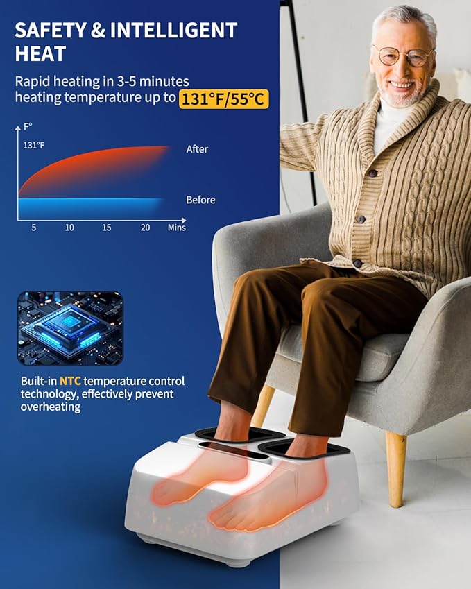 MOUNTRAX Foot Massager Machine with Heat Foot Massager for Plantar Fasciitis Neuropathy Pain Shiatsu Foot Massager with Remote Fits Feet Up to Men Size 13 (White)