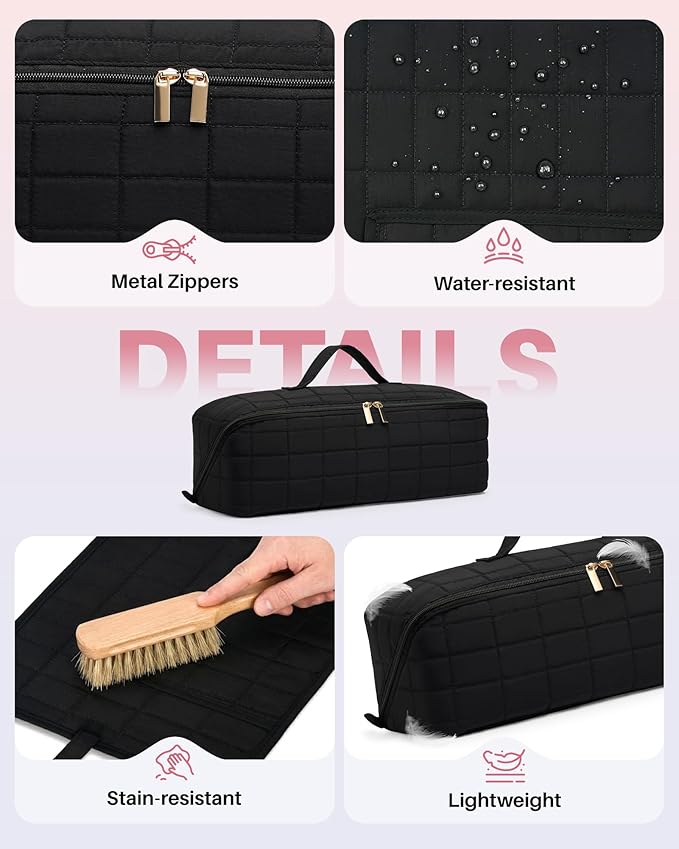 Hot Tools Travel Case with Heat Resistant Mat Pouch Large Hair Tool Organizer Bag for Curling Iron Flat Iron Hair Dryer Hot Air Brush Water Resistant Makeup Bag Gift for Women Black