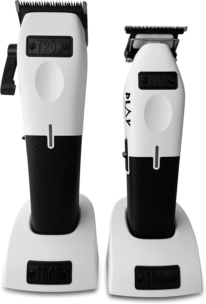 TPOB Play Barber Hair Clippers &amp Trimmer for Men 7500 RPM with Rubber Grips (White 2 Set)