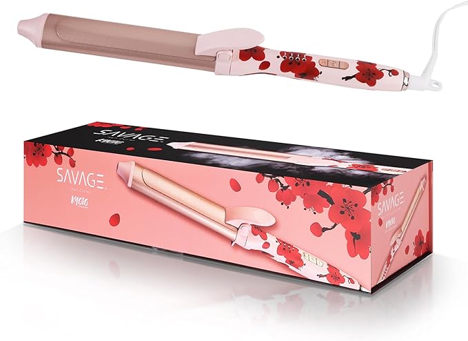 Savage Hair Curler Professional Curling Wand for Women Kyoto Design 1” inch Ceramic Plated Barrel PTC Heating Element 5 Temperature Settings 266° - 410° Auto Off 360° Swivel 9’ Foot ALCI Cord