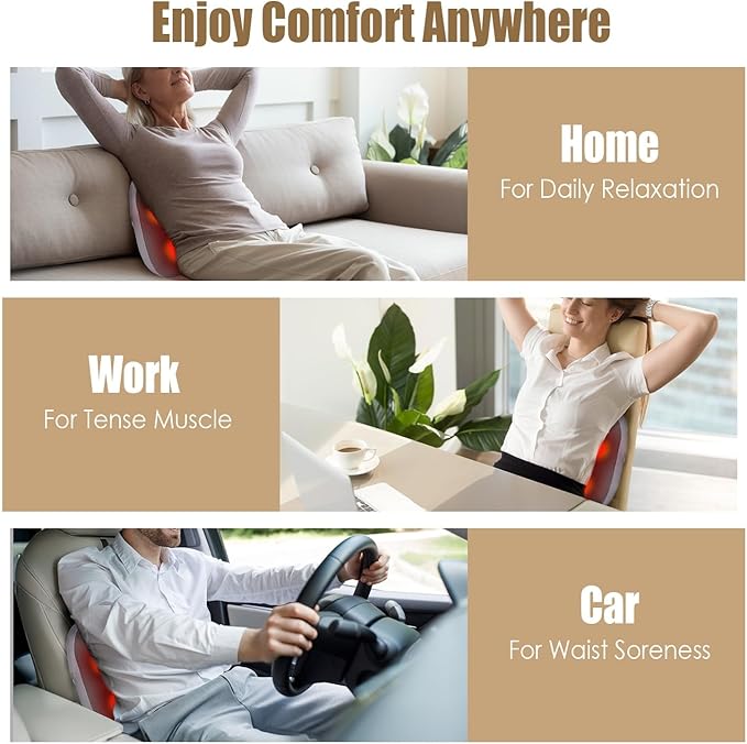 Back Massager with Heat Waist Massage Cordless Rechargeable 3D Kneading Lower Back Massager for Pain Relief Deep Tissue Office Travel Car