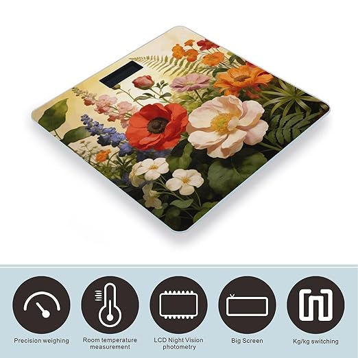 Flowers Plants Weight ScaleClear LED Display Bathroom Digital Weighing ScaleTempered Glass Digital Bathroom Scale for Body Weight Capacity Up to 400 Lbs