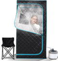 Smartmak Portable Home Steam Sauna Full Size Personal Sauna Spa Box Single Saunas Box with Steamer 4L 1500W Large Steam Generator 99 Min Timer Remote Control Upgraded Foldable Chair Mat Green