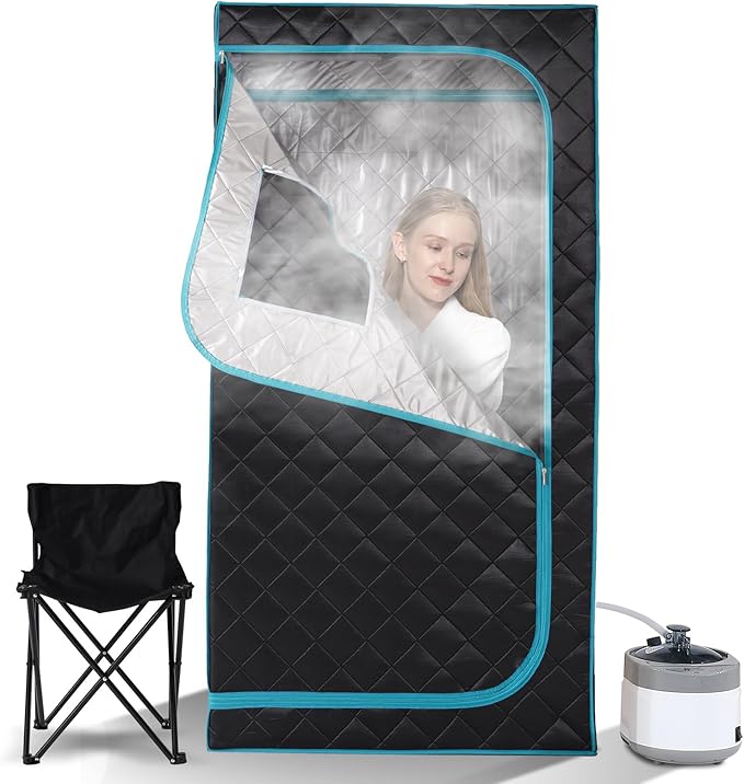 Smartmak Portable Home Steam Sauna Full Size Personal Sauna Spa Box Single Saunas Box with Steamer 4L 1500W Large Steam Generator 99 Min Timer Remote Control Upgraded Foldable Chair Mat Green