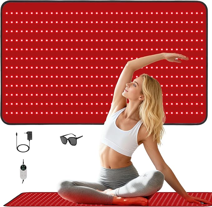 Red Light Therapy Mat for Full Body Foldable 480 LEDs Near Infrared Light Therapy Pad 660nm&amp 850nm 2in1 LEDs Light Blanket High end Leather 5 Power Levels UP to 65W 39.4'x23.6'