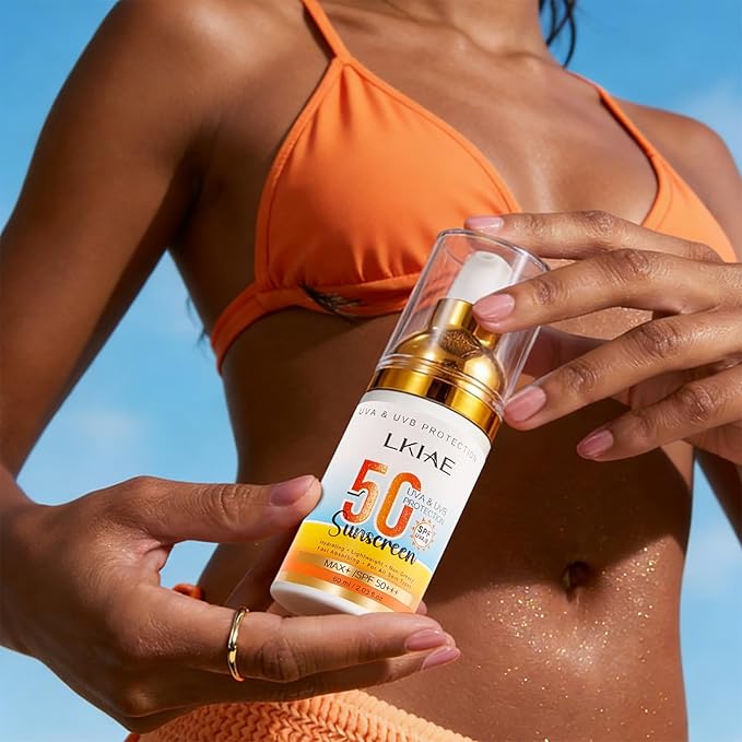 LKIAE Spf 50+ Sunscreen UVA UVB Protection Prevent Sunburn Skin Darkening Pigmentation Anti-Wrinkles With Aloe Vera Travel Size 2 oz (Pack of 5)