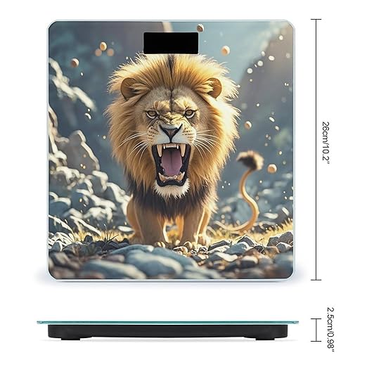 Angry Roaring Lion Bathroom Scale for Body Weight Bathroom Weighing Scales with Back Lit LED Display Sturdy Tempered Glass Body Weight Bathroom Scale 400lb Weighing