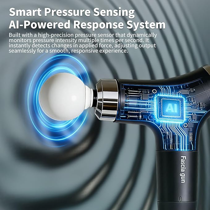 Sfozstra Deep Tissue Massage Gun: Handheld Electric Percussion Muscle Massager with 12-Speed Intelligent Feedback System &amp AI-Powered Response - Detachable Extended Handle for Back Leg Pain Relief
