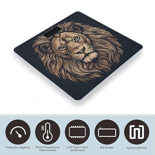 Cartoon Lion Scale for Body Weight Highly Accurate Digital Bathroom Scale Sturdy Tempered Glass Weighing Scales with LCD Display Fashion Body Fat Smart Scales 400lb