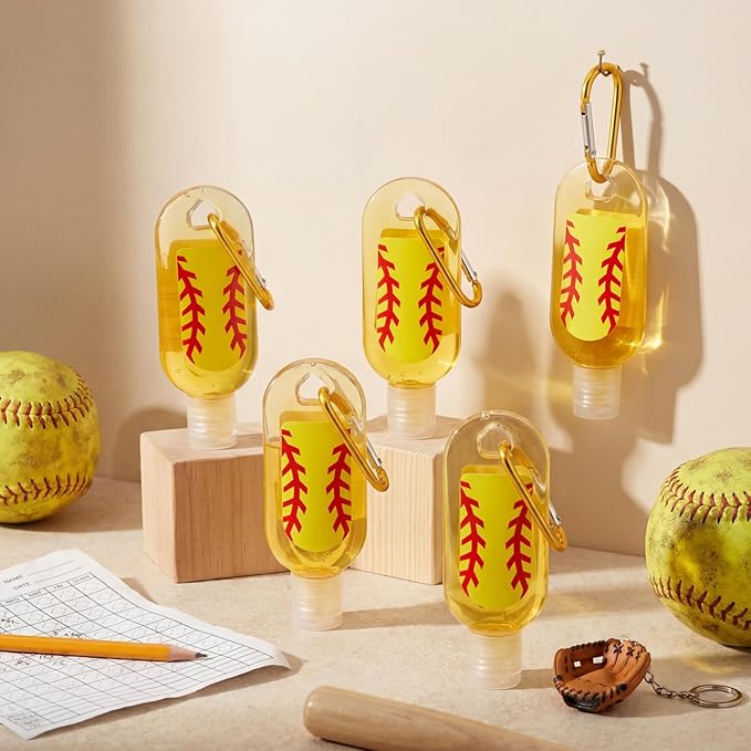 Kigeli 24 Pack Hand Sanitizers Keychain Bulk Gift Mini Travel Size Hand Sanitizer Gel Keychain Bulk Sports Team Gift Birthday Party Favors(Softball)