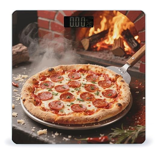 Digital Bathroom Scale for Body Weight Scale with Bright LCD Display High Accuracy Step-On Technology Auto On/Off 3D Pizza Pepperoni Digital Scales 400 Lbs /180kg