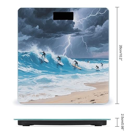 Ocean Beach Weight Scale Large Digital Bathroom Scales with Bright LED Display Non Slip Digital Scale and Step On Fashion Weighing Machine for Body