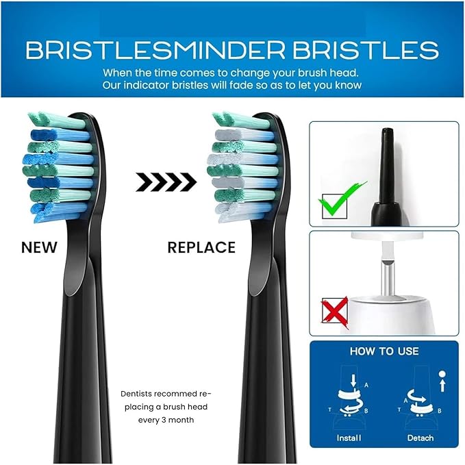 8 Pcs Electric Toothbrush Heads Compatible with D7/D8/FW507/FW508/FW551/917/959/SG-E9 Moderately Soft Bristles Brush(8pcs Black)