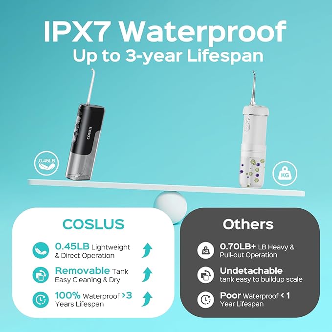 COSLUS Water Flosser Pick with Whitening Mint Flavor Refill Combo &amp Mini Water Flosser for Travel T40