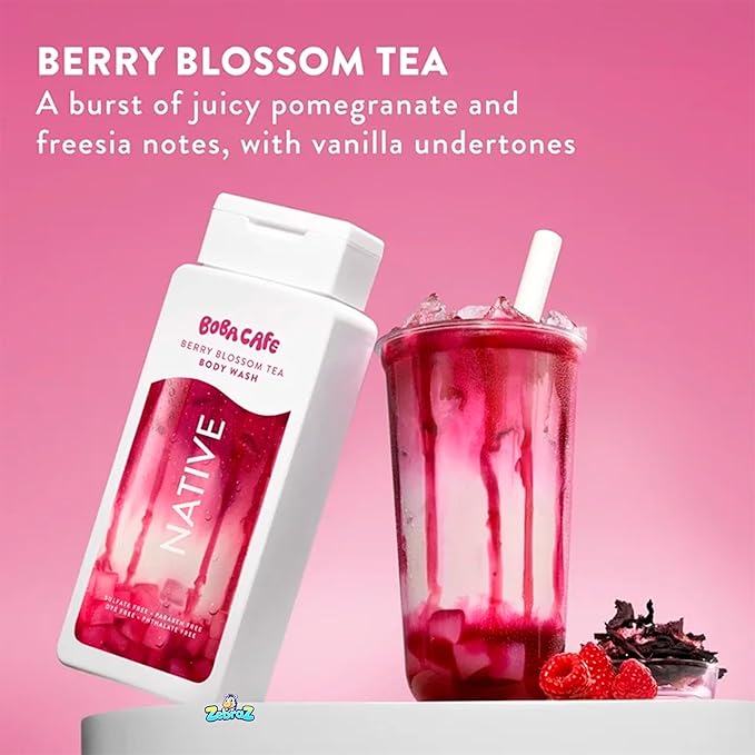 Native Body Wash Limited Edition Berry Blossom Tea Sulfate Free Body Wash for Women &amp Men Boba Café 18 fl oz - Pack Of 02