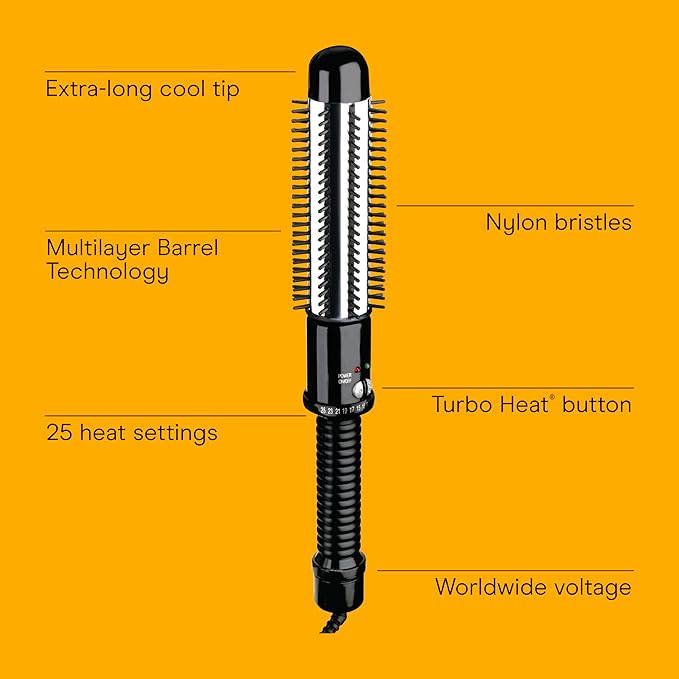 Conair Instant Heat Curling Iron Brush 1 1/4-Inch Barrel Curling Brush for Short Hair 30-Second Heat-Up with 25 Heat Settings for All Hair Types Black