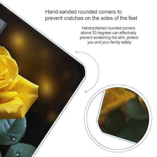 Beautiful Yellow Roses Scale for Body Weight High Precision Digital Weight Scales with LCD Display Anti-Slip Sturdy Slim Tempered Glass Bathroom Scale for Home Use